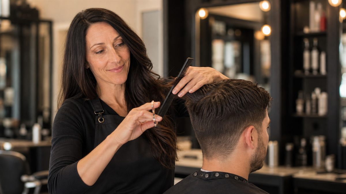 Barber Nikki Ferraro giving a men's clipper fade at SoHo Hair Men's Grooming in Westchase, Tampa